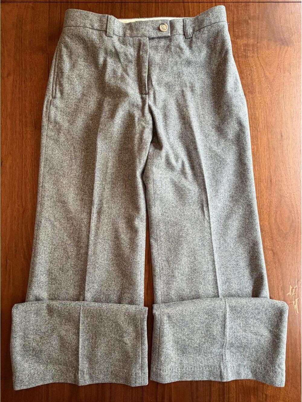 J.Crew Stretch Wool Blend Light Blue Herringbone Wide Leg Trousers - Size 6